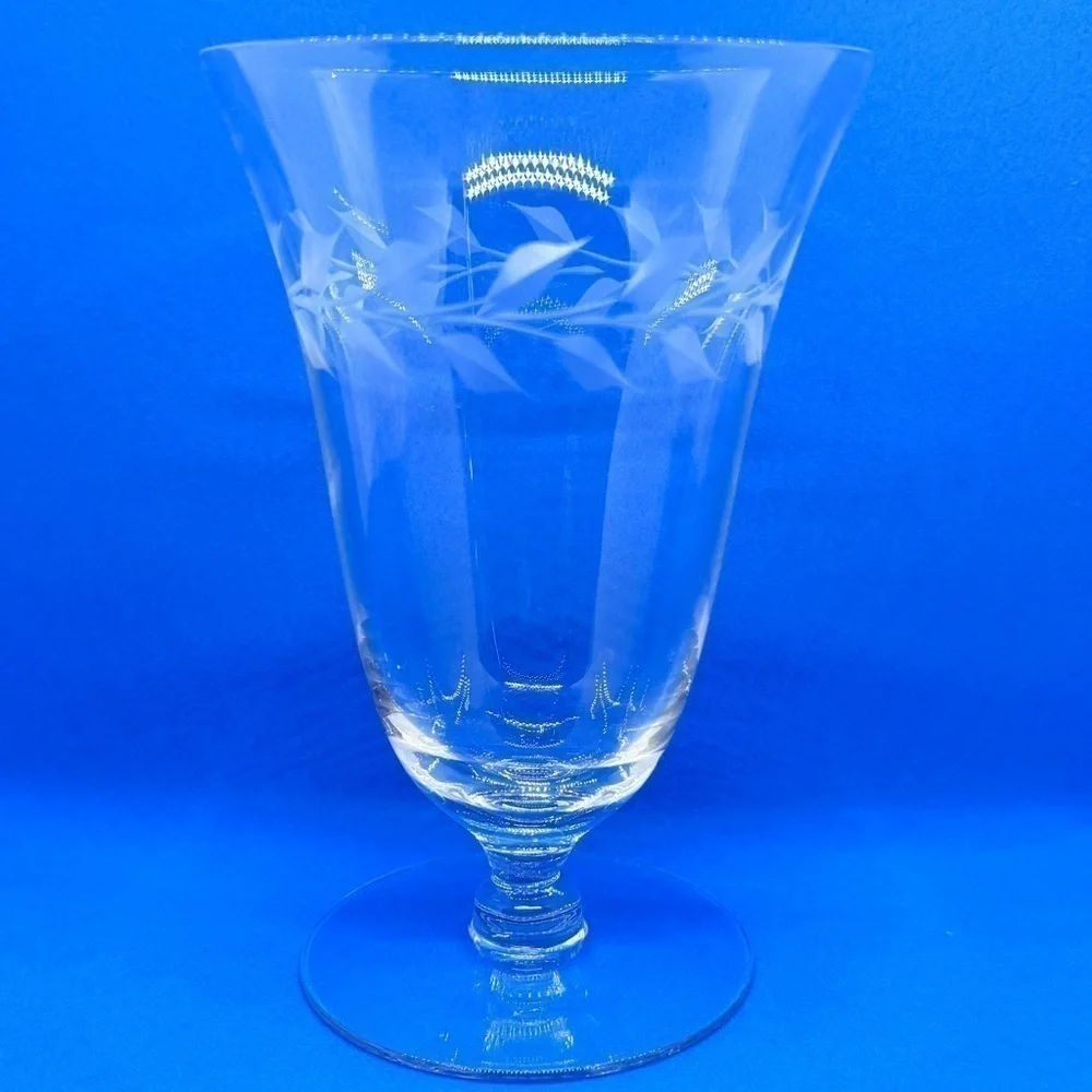 Vintage Glass Laurel Leaves Cut 10oz Parfait/Footed Tumbler Set of 4
